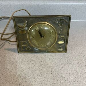 Vintage APOTHECARY RX Alchemy Symbols Metal Electric CLOCK WORKS! Rare GERMANY.